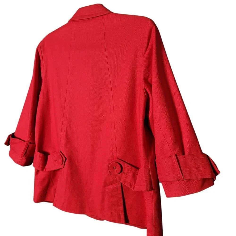 Coldwater Creek Womens Red Big Buttons 3/4 Sleeves Work Blazer Jacket Size 8